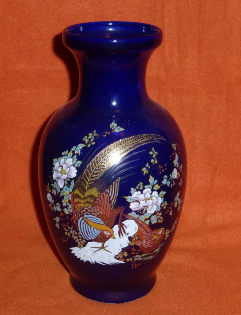 Asiatika China Vase mit Paradiesvogel in Kobaltblau 26 cm Blumenvase Chine