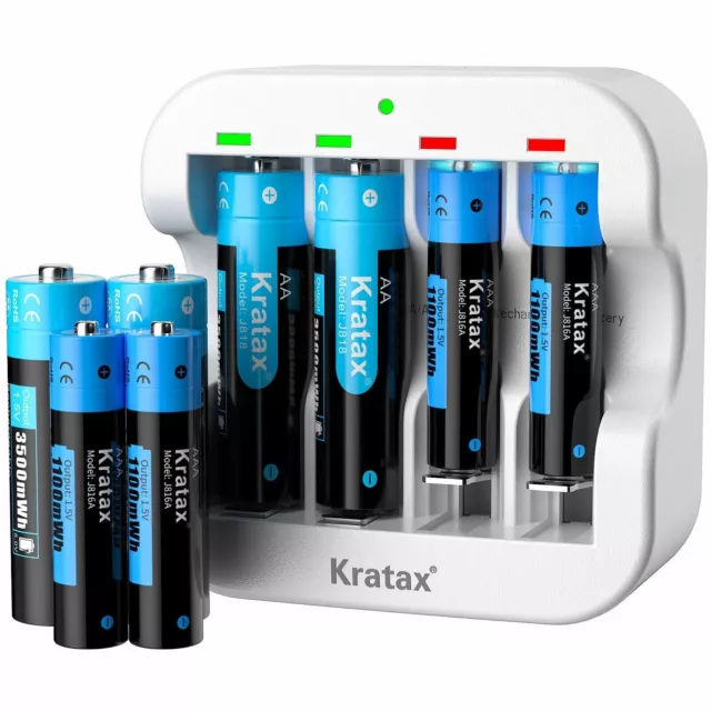 Kratax 1.5V AA AAA Rechargeable Li-ion Batteries High Capacity up 1600 Cycle Lot