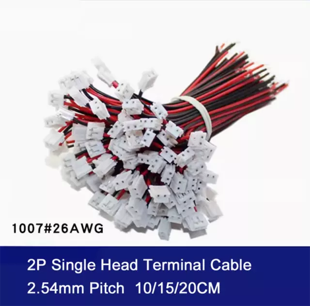 2P Single Head Terminal Cable 2.54mm Pitch Electronic Connecting Wire 10/15/20CM