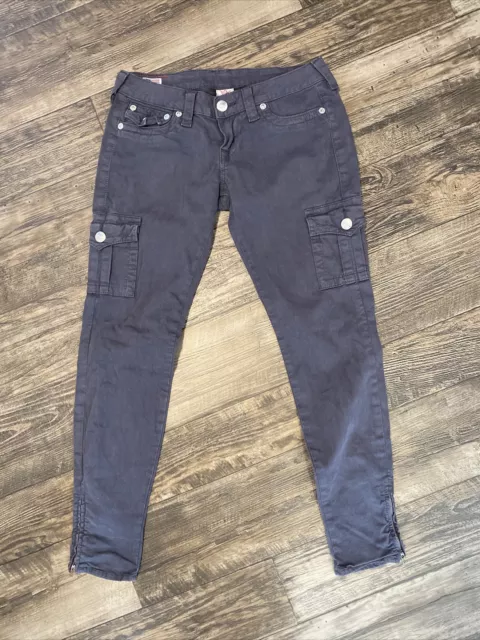 True Religion Krista Skinny Cargo Jeans, Pants, Size 27, Dark Gray, Zip Ankle