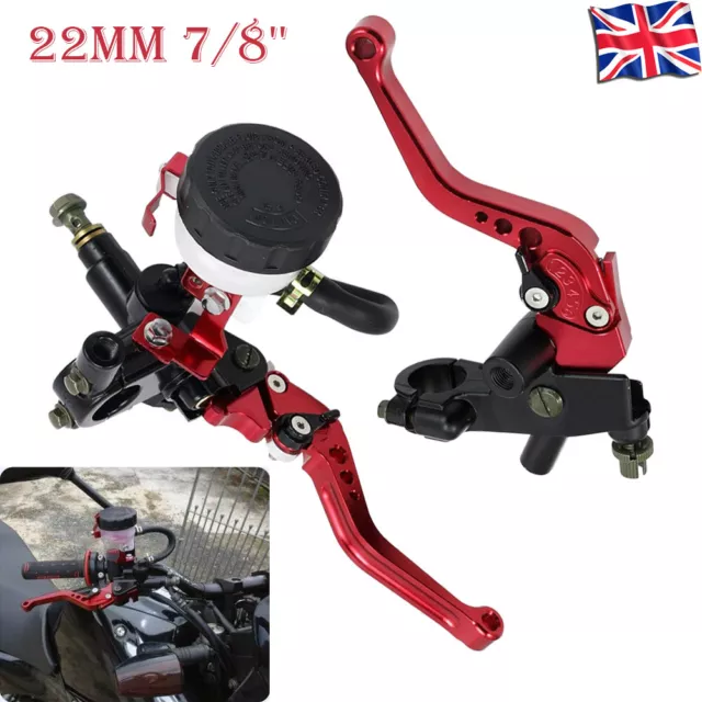 7/8 inch Motorcycle Handlebar Hydraulic Brake Clutch Lever Master Cylinder Red