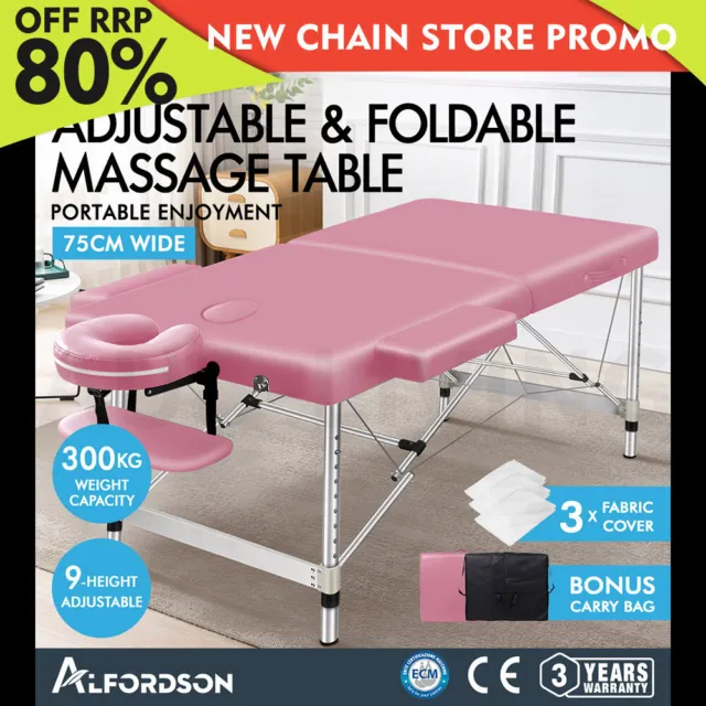 ALFORDSON Portable Massage Table 2 Fold 75cm Foldable Bed Desk Aluminium Lift Up