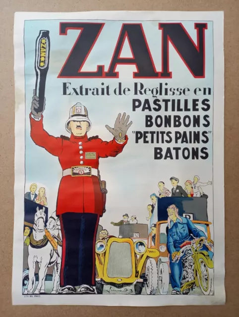 Affiche publicitaire Réglisse ZAN pastille bonbon friandise - moto auto POLICIER