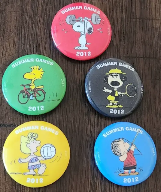 Peanut Pin Summer Game 2012 SDCC Snoopy Woodstock Linus Mini Button COMPLETE SET