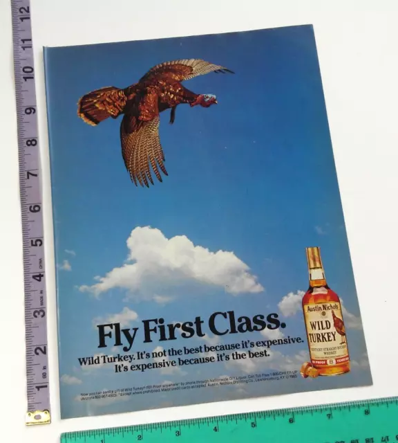 Vintage Clipping - flying Wild Turkey drawing Bourbon Whiskey Print Ad 80's
