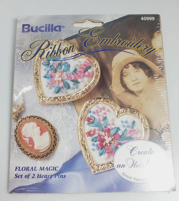 Kit de broche bordado cinta de seda Bucilla corazones mágicos florales florales 40999