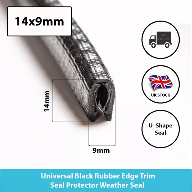 Car Door Boot Edge Universal Strip Trim Guard Seal Rubber Black U Shape 14mmx9mm