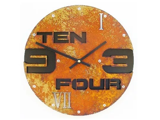 steampunk art decoration retro old rust rectangular simple large wall clock