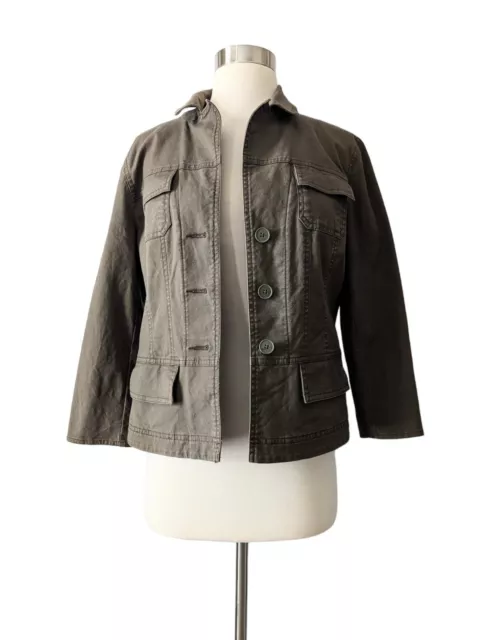 ANN TAYLOR LOFT Jacket Army Green Stretch Cotton Button Front Utility Sz 6