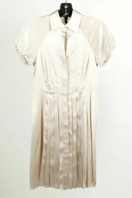 BCBGMAXAZRIA Women's Ivory Silk Pleated Buttoned A-Line Midi Dress Size 0 WOW