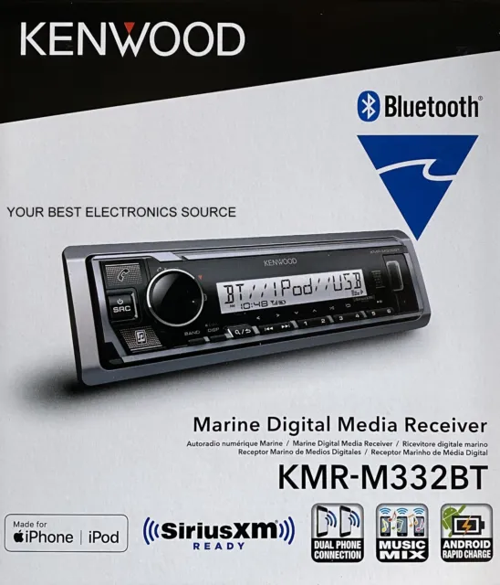 NEW Kenwood KMR-M332BT 1-DIN Marine Digital Media Receiver w/ Bluetooth