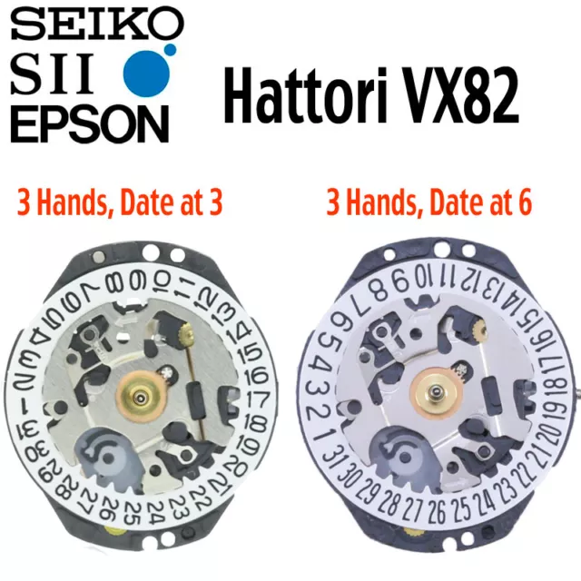 New Japan Seiko SII / TMI / Epson VX82 Watch Movement, 6 3/4 x 8, 3 Hands