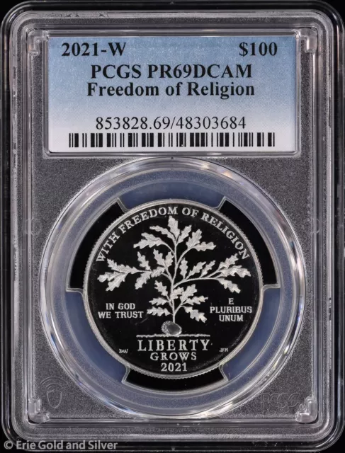 2021-W $100 Proof 1oz Platinum Eagle Freedom of Religion PCGS PR 69 DCAM