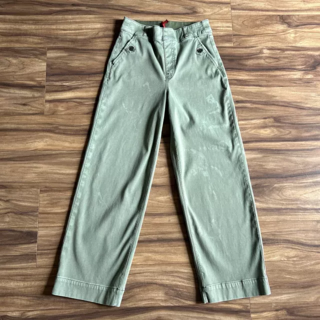 Spanx Jeans Womens Small Army Green Twill Crop Wide Leg Elastic Waist