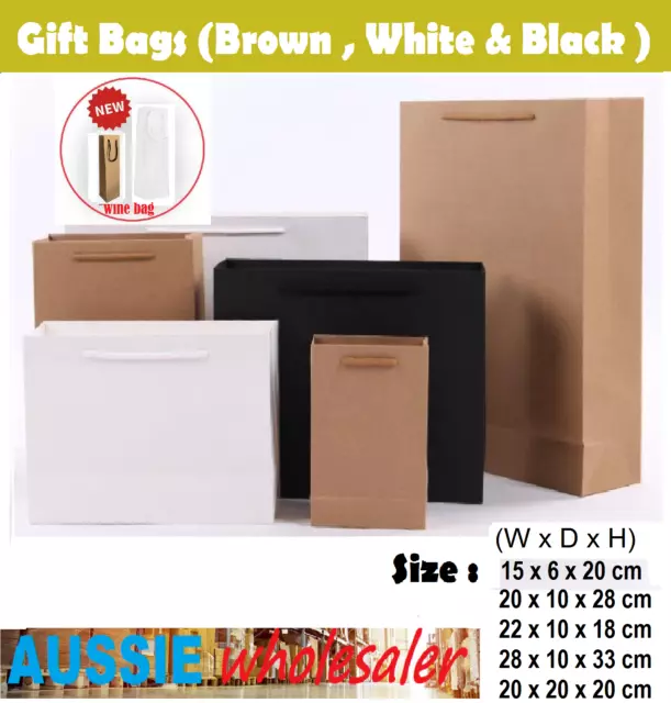 Au Kraft Paper Bags 50 x Bulk, Gift Shopping Carry Craft Brown Bag with Handles