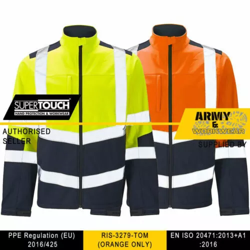 Haute Visibilité 2 Ton Veste Softshell Réflectif Ruban Sécurité Travail Usure