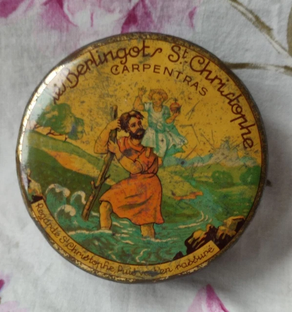 Ancienne petite boîte individuelle en tôle lithographiée pour bougie