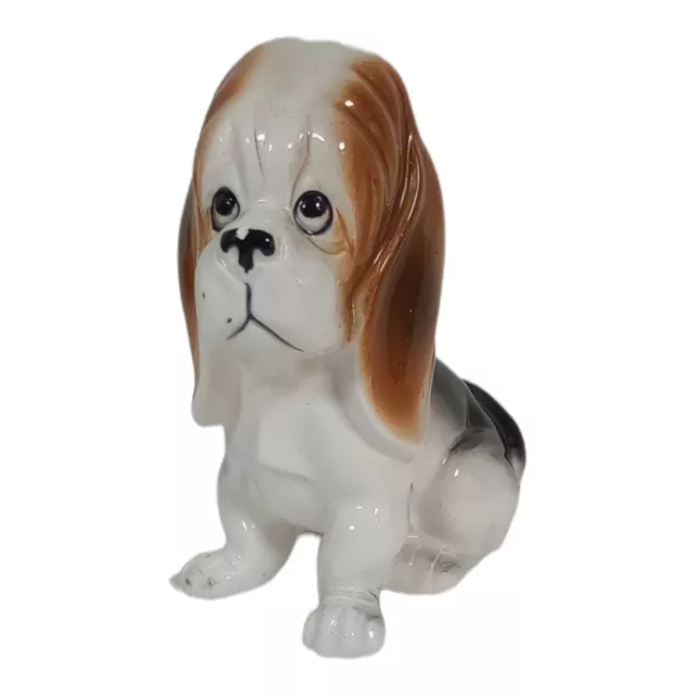 Vintage Basset Hound Dog Puppy Figurine Ceramic Porcelain Sitting Japan
