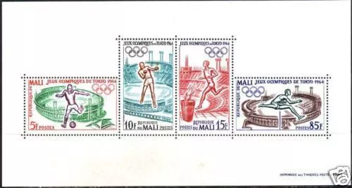 MALI 1964 Block 2 S/S 64a Olympics Tokyo Soccer Boxing Running Sport MNH