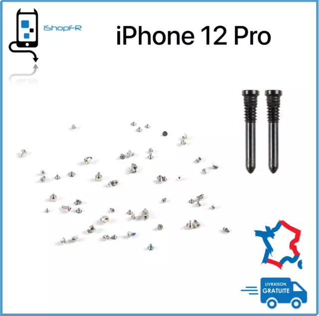 Set kit vis complet pour iPhone 12 Pro  avec vis du bas Grey Noir Pentalobe