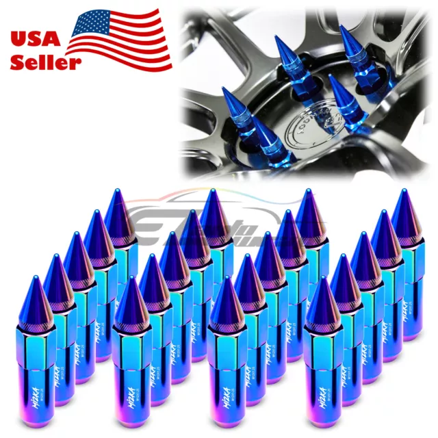 Neo Chrome 20pcs M12X1.25 Lug Nuts Spiked Extended Tuner Aluminum Wheels Rims