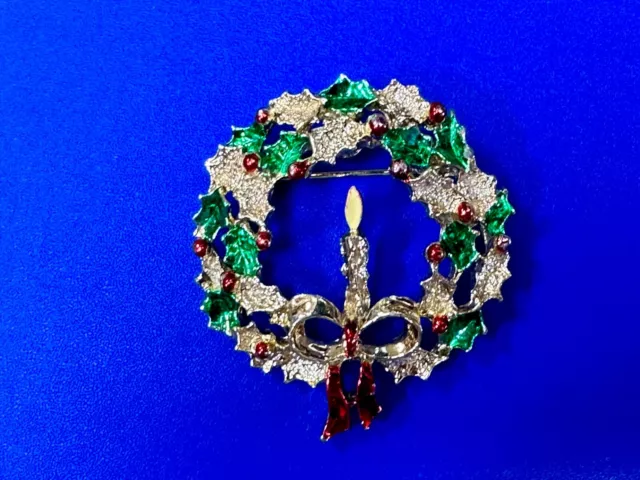 Gerry's Signed Holiday Wreath and Candle Christmas vintage brooch pin 2