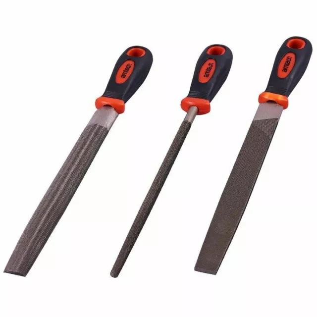 Amtech 3 Piece Engineers Metal File Set Flat & Round & Half Round