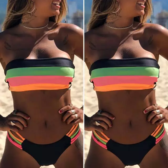 Damen Sommer Push Up Bikini Set Tube Oben BH Badeanzug Bademode Strandkleidung