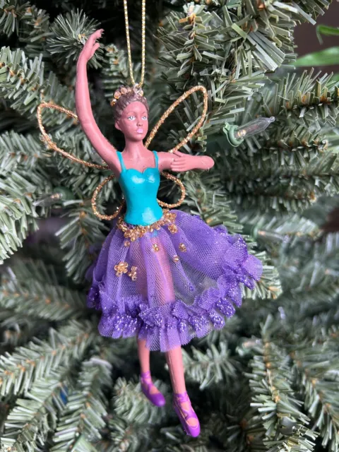 Gisela Graham Christmas Fairy Ballerina Resin Tree Purple Blue Decoration