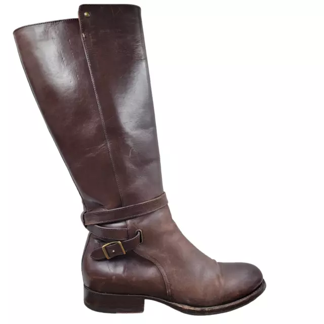 Frye Jordan Knee High Boots Womens 8B Brown Leather Riding Tall Buckle Strap Zip