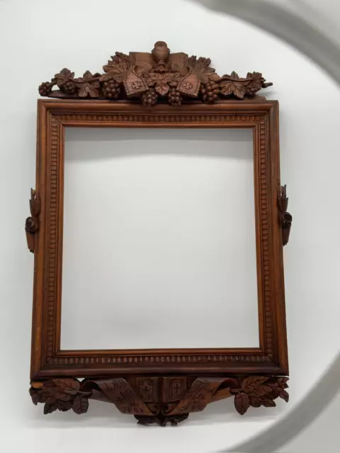 black forest german heavily carved frame 1880s victorian grapes leaves cross 2