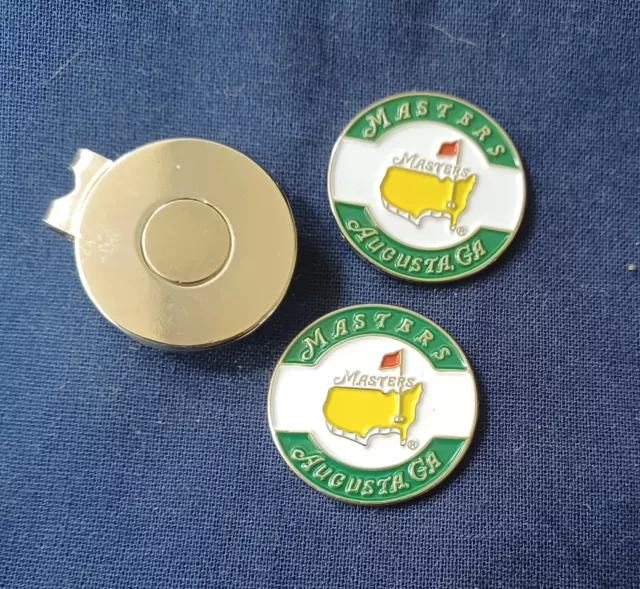 Two Masters 25mm diameter golf ball marker - Free Magnetic hat clip