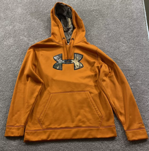 Under Armour Hoodie Mens Medium Orange Realtree Camo Sweater Loose Sweat Shirt