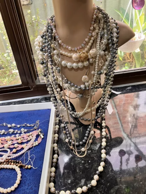 Jewellery Bulk Lot Faux Pearls Necklaces Earrings + Bits & pieces Weighs 790gm