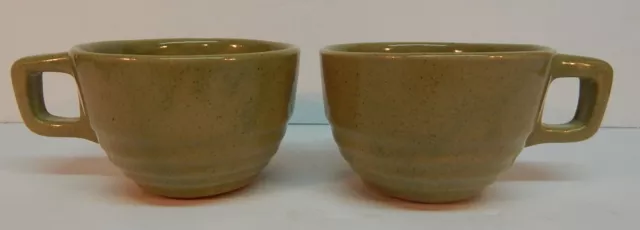 Maple Leaf Monmouth Green Stoneware D-Handle Cups/Mugs EUC