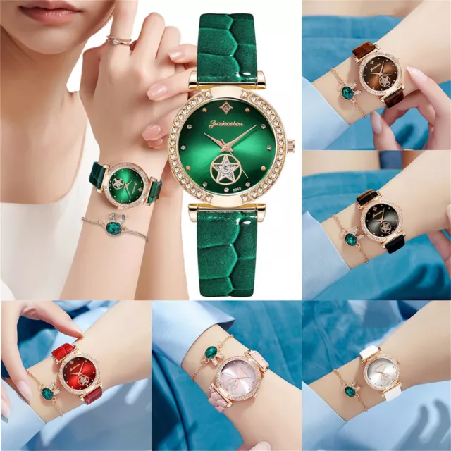 Fashion Women Watch Mesh Band Leather Quartz Analog Dress Watch 2