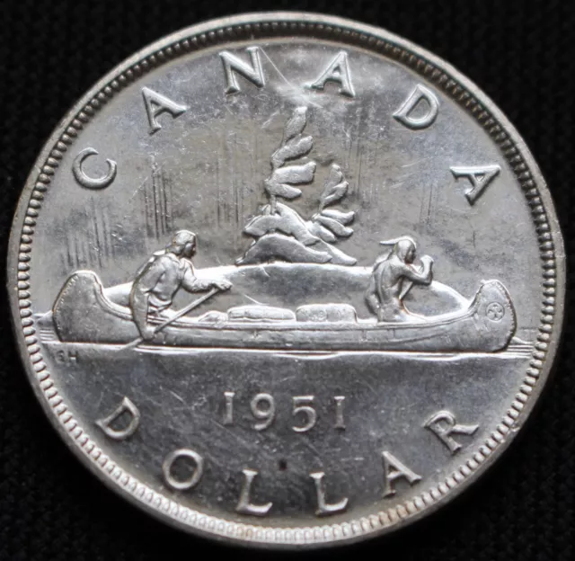 1951 CANADA $1 DOLLAR .800 SILVER - King George VI - Voyageur & Indigenous