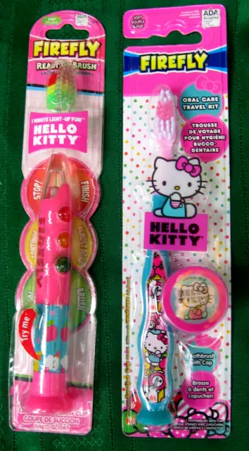 2 Firefly Hello Kitty Toothbrushes - Light Up & Travel Kit