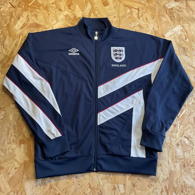 VINTAGE 1990S UMBRO England Football Training Track Jacket Navy XL