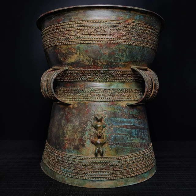 21.2" old China antique the warring states bronze Four Ring Frog Drum
