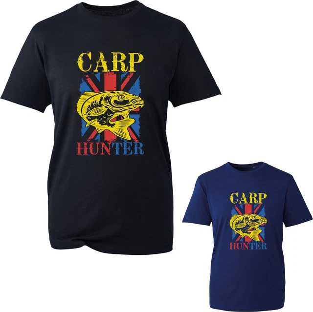 Carp Hunter T-Shirt Uk Flag Fishing Fisherman Funny Carp Fishing Unisex Tee Top