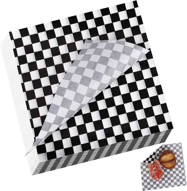 100 Pcs Black and White Checkered Wax Paper Sheets Greaseproof Paper Deli Liner