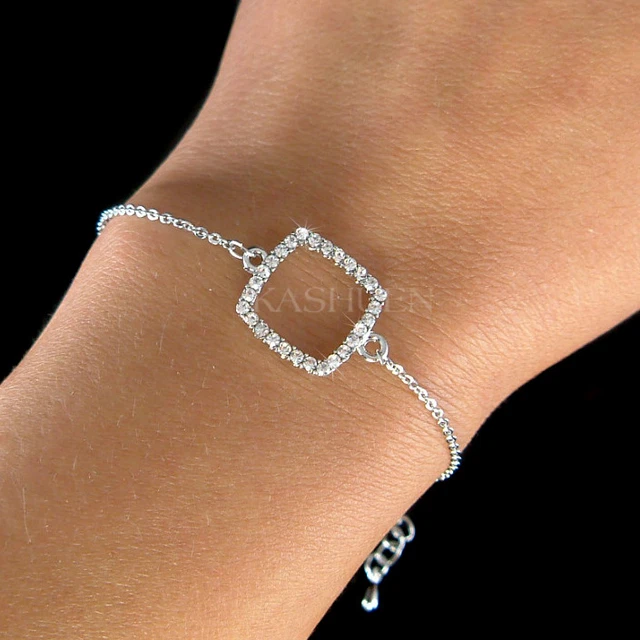 Zierliche Geometrische Quadratisch mit Swarovski Kristall Hochzeit Brautjungfer