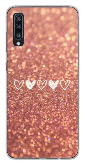 Printed silicone case compatible with Samsung Galaxy A70 Heart glitter
