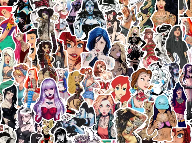 25/50 Piece Gothic Punk Grunge Girls Sticker Pack - Vinyl Waterproof