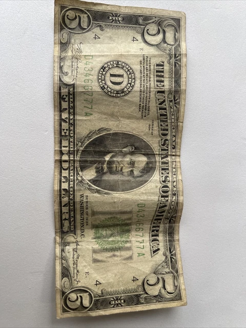 1934-D $5 Five Dollar Bill Frn Federal Reserve Note Cleveland, Oh Rare