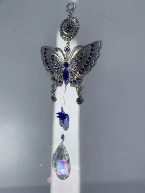 Blue Evil Eye BUTTERFLY Hanging Crystal Rainbow Suncatcher Protection Good Luck