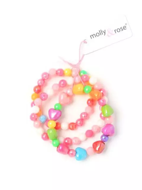 Heart & Bead Bracelets Stretch Bangles Bright Coloured Childrens Kids 3 Pack