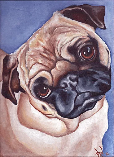 FAWN PUG Head 8x10 Signed Dog Art PRINT of Original Oil Painting by VERN