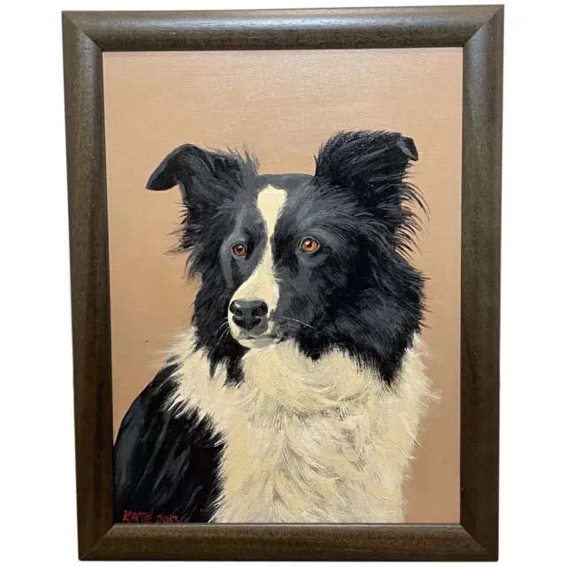 British Work of Art Oil Painting Border Collie Herding Farm Dog Portrait